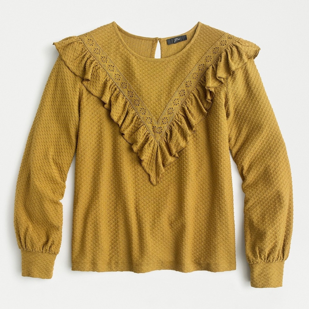 J. Crew Honeycomb Ruffle Trim Blouse Size Medium